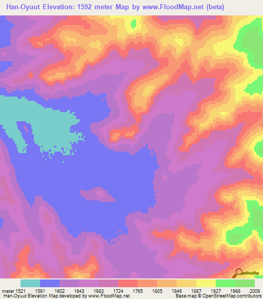 Han-Oyuut,Mongolia Elevation Map