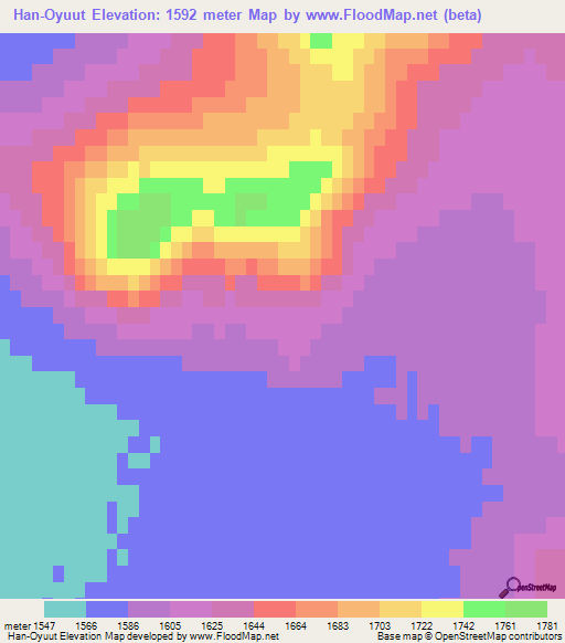 Han-Oyuut,Mongolia Elevation Map