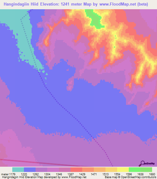 Hangindagiin Hiid,Mongolia Elevation Map