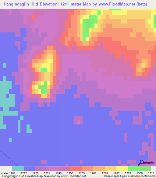 Hangindagiin Hiid,Mongolia Elevation Map