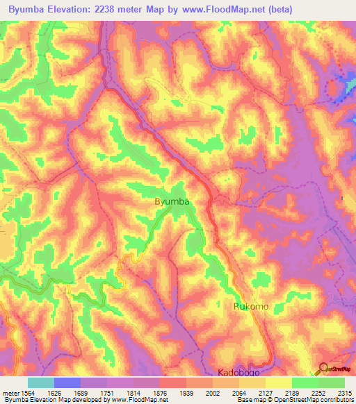 Byumba,Rwanda Elevation Map