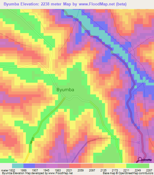 Byumba,Rwanda Elevation Map