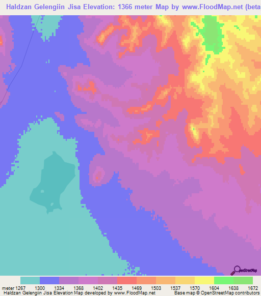 Haldzan Gelengiin Jisa,Mongolia Elevation Map