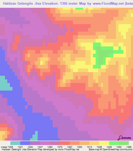 Haldzan Gelengiin Jisa,Mongolia Elevation Map