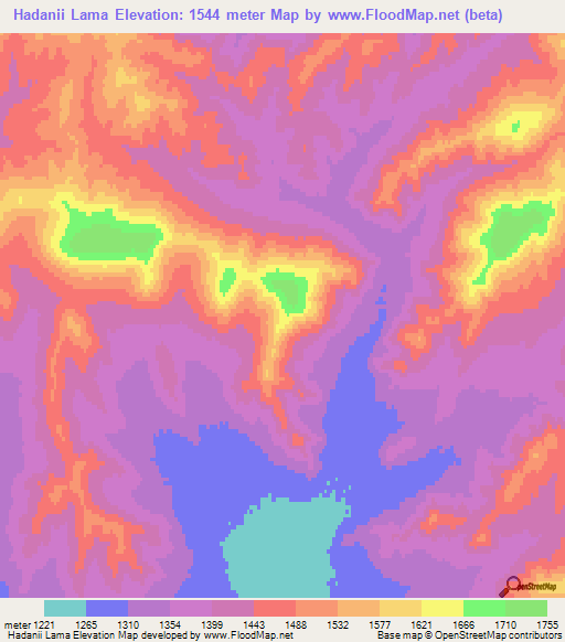 Hadanii Lama,Mongolia Elevation Map