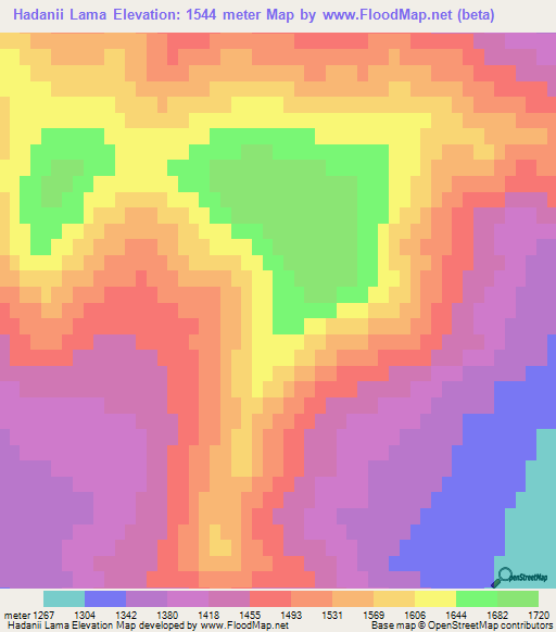 Hadanii Lama,Mongolia Elevation Map