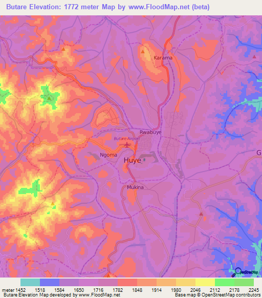 Butare,Rwanda Elevation Map