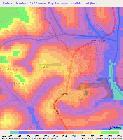 Butare,Rwanda Elevation Map