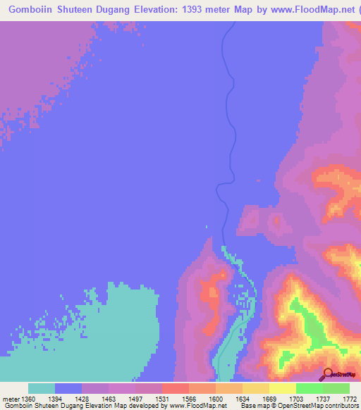 Gomboiin Shuteen Dugang,Mongolia Elevation Map