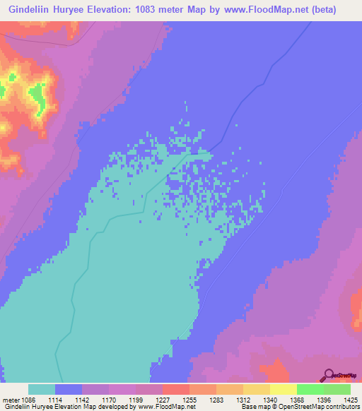 Gindeliin Huryee,Mongolia Elevation Map