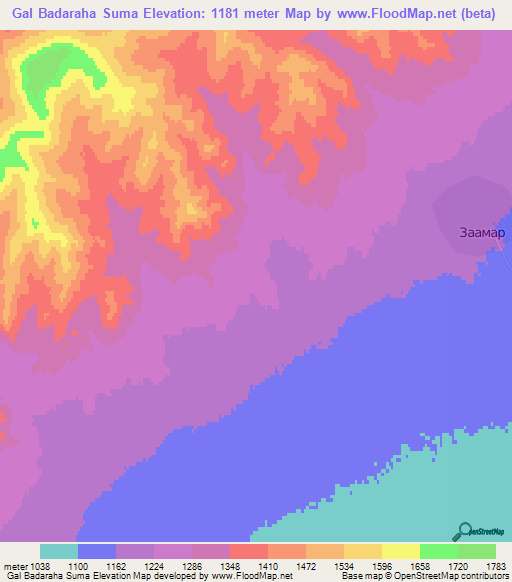 Gal Badaraha Suma,Mongolia Elevation Map