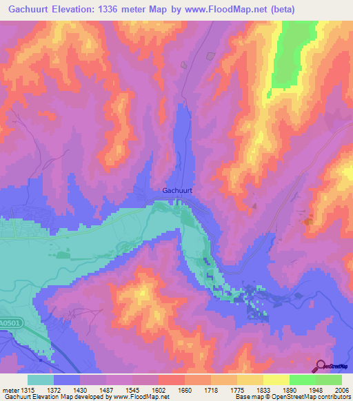 Gachuurt,Mongolia Elevation Map