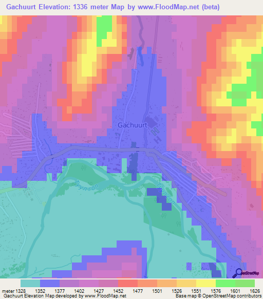 Gachuurt,Mongolia Elevation Map