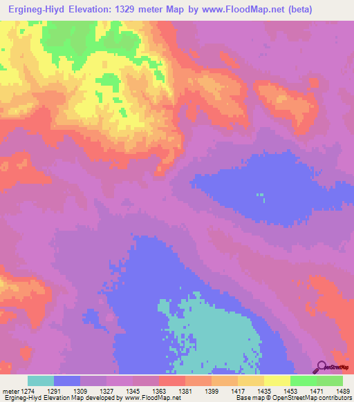 Ergineg-Hiyd,Mongolia Elevation Map