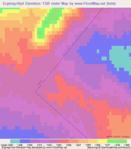 Ergineg-Hiyd,Mongolia Elevation Map