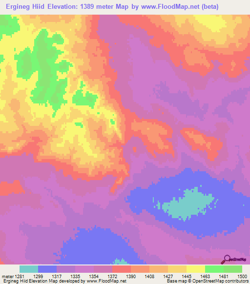 Ergineg Hiid,Mongolia Elevation Map