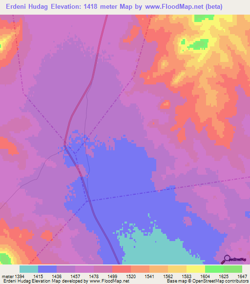 Erdeni Hudag,Mongolia Elevation Map