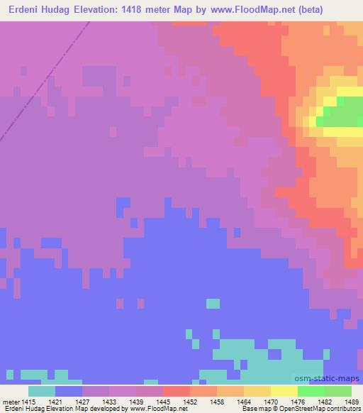 Erdeni Hudag,Mongolia Elevation Map