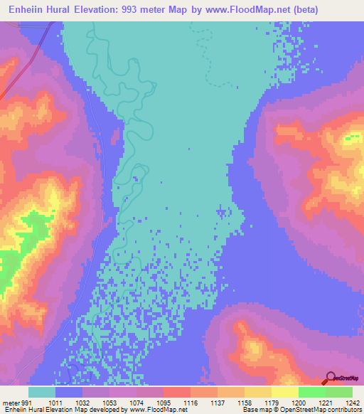 Enheiin Hural,Mongolia Elevation Map