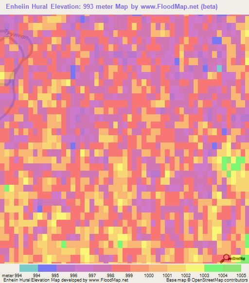 Enheiin Hural,Mongolia Elevation Map