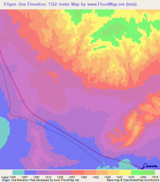 Eligen Jisa,Mongolia Elevation Map