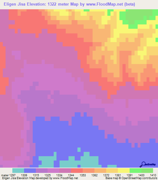 Eligen Jisa,Mongolia Elevation Map