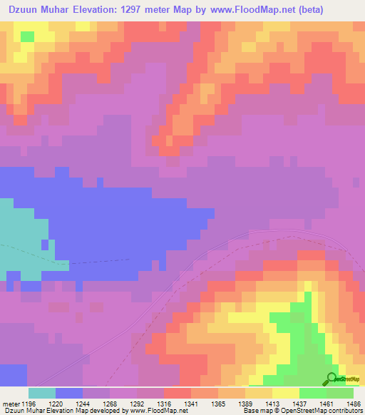 Dzuun Muhar,Mongolia Elevation Map