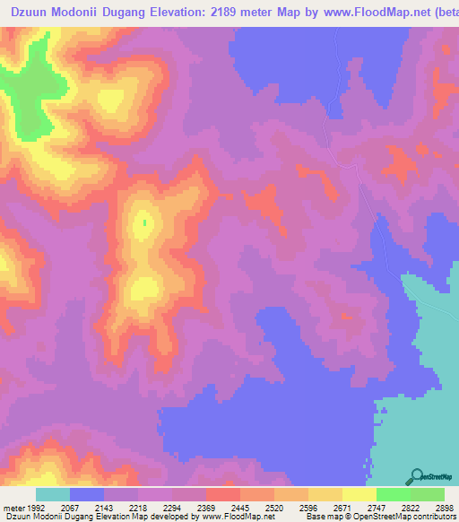 Dzuun Modonii Dugang,Mongolia Elevation Map