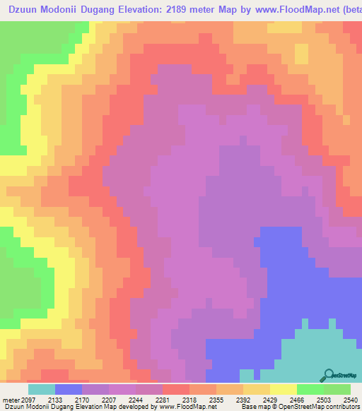 Dzuun Modonii Dugang,Mongolia Elevation Map