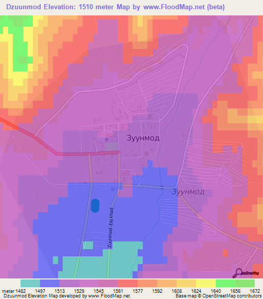 Dzuunmod,Mongolia Elevation Map