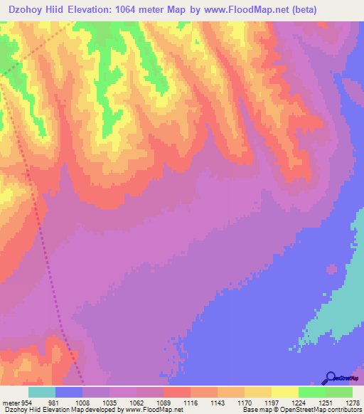 Dzohoy Hiid,Mongolia Elevation Map