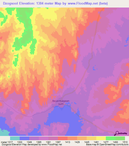 Dzogsool,Mongolia Elevation Map