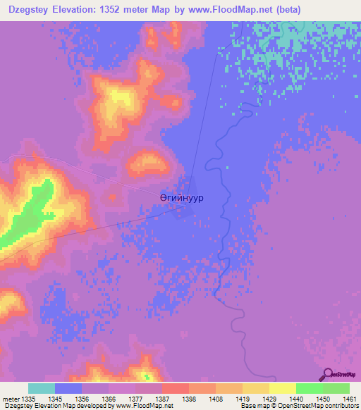 Dzegstey,Mongolia Elevation Map