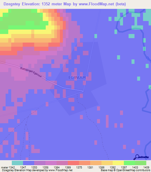 Dzegstey,Mongolia Elevation Map