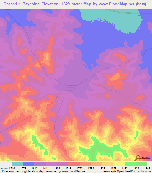 Dzasariin Bayshing,Mongolia Elevation Map