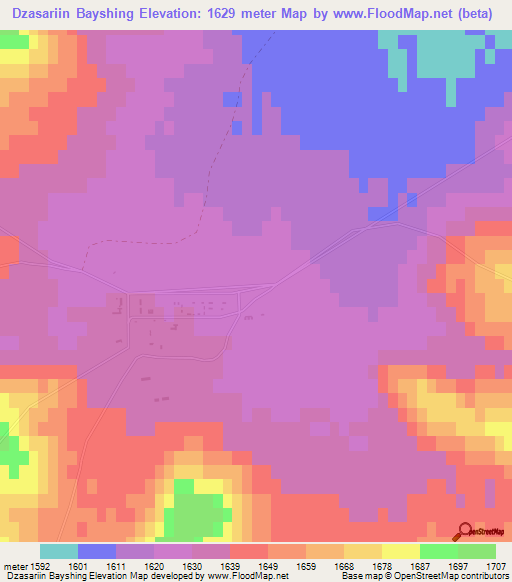 Dzasariin Bayshing,Mongolia Elevation Map