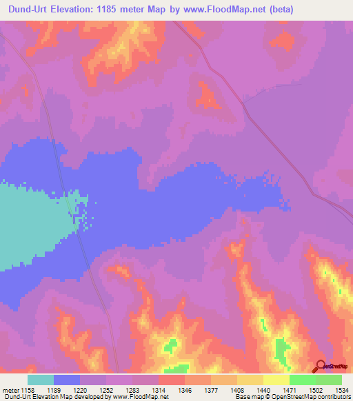 Dund-Urt,Mongolia Elevation Map