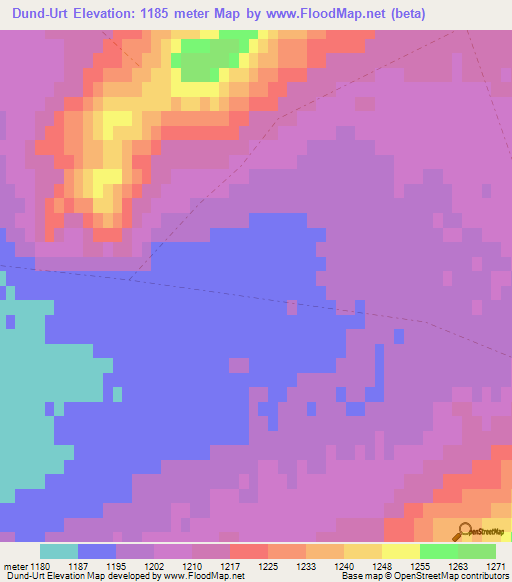 Dund-Urt,Mongolia Elevation Map