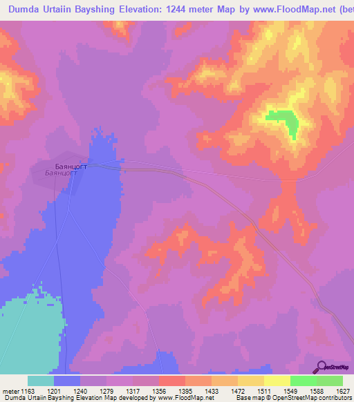 Dumda Urtaiin Bayshing,Mongolia Elevation Map