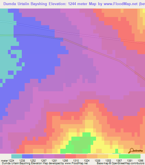 Dumda Urtaiin Bayshing,Mongolia Elevation Map