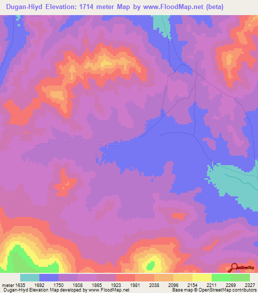 Dugan-Hiyd,Mongolia Elevation Map