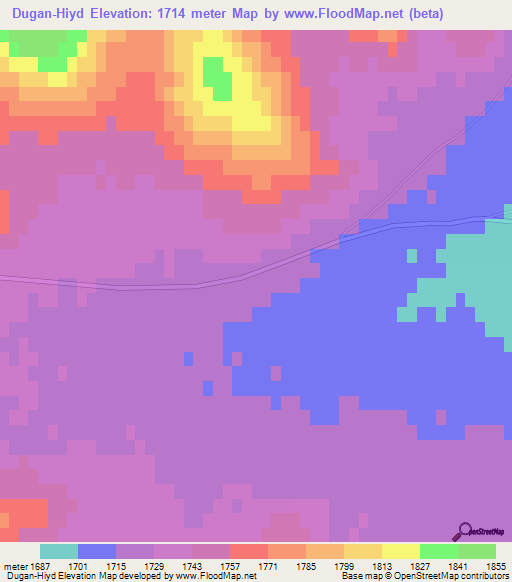 Dugan-Hiyd,Mongolia Elevation Map