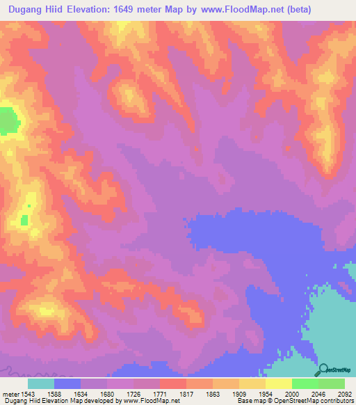 Dugang Hiid,Mongolia Elevation Map