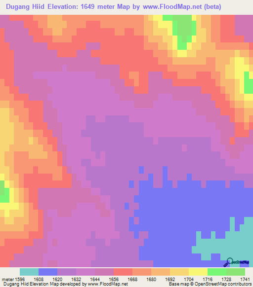 Dugang Hiid,Mongolia Elevation Map