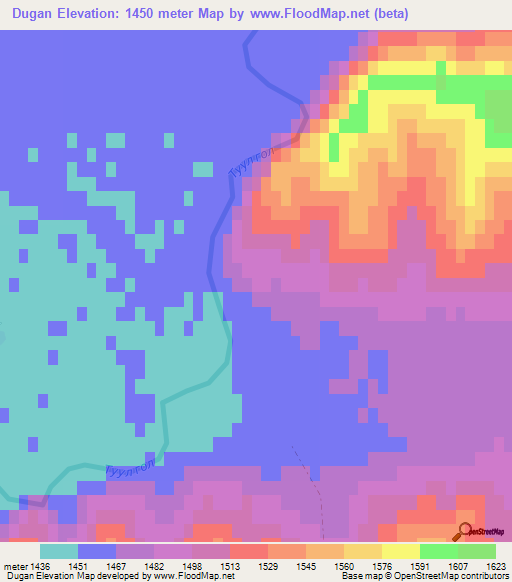 Dugan,Mongolia Elevation Map