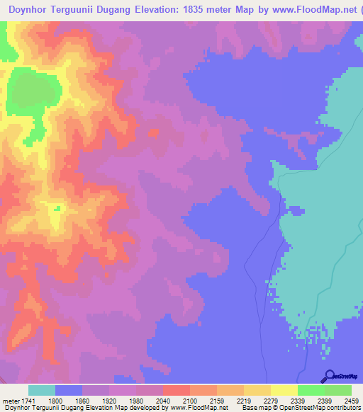 Doynhor Terguunii Dugang,Mongolia Elevation Map