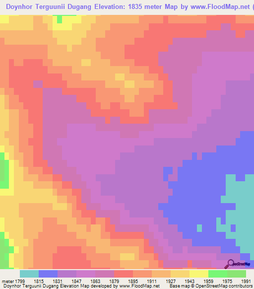 Doynhor Terguunii Dugang,Mongolia Elevation Map