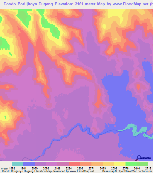 Doodo Boriljitoyn Dugang,Mongolia Elevation Map