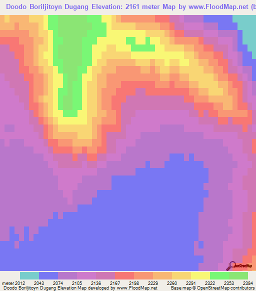 Doodo Boriljitoyn Dugang,Mongolia Elevation Map