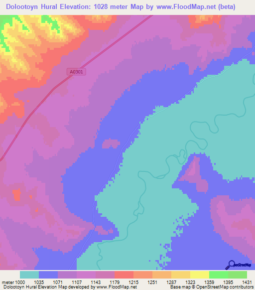 Dolootoyn Hural,Mongolia Elevation Map